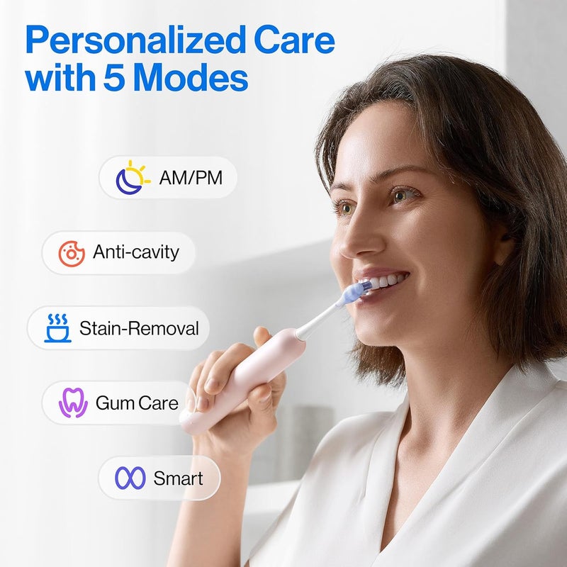 usmile Y20PRO Electric Toothbrush, AI-Powered Smart Toothbrush with AM/PM Auto Mode, 4 Brushing Modes, 90-Day Battery, App Control, Real-Time 3D Map, 2 Brush Heads Included(Sakura Pink) - Image 5